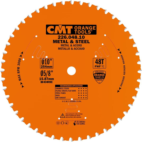 CMT 226.048.10 Industrial Dry Cut Steel Saw Blade, 10-Inch x 48 Teeth, 8° FWF with 5/8-Inch Bore