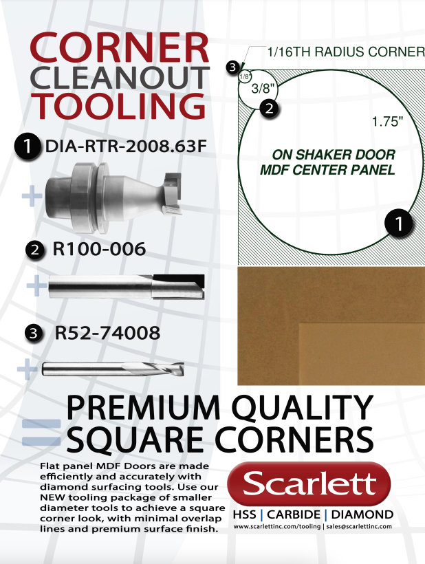 HSK63F Corner Clean-out / Integrated PCD Diamond Tool for MDF / Shaker Doors / Surface Cleaning